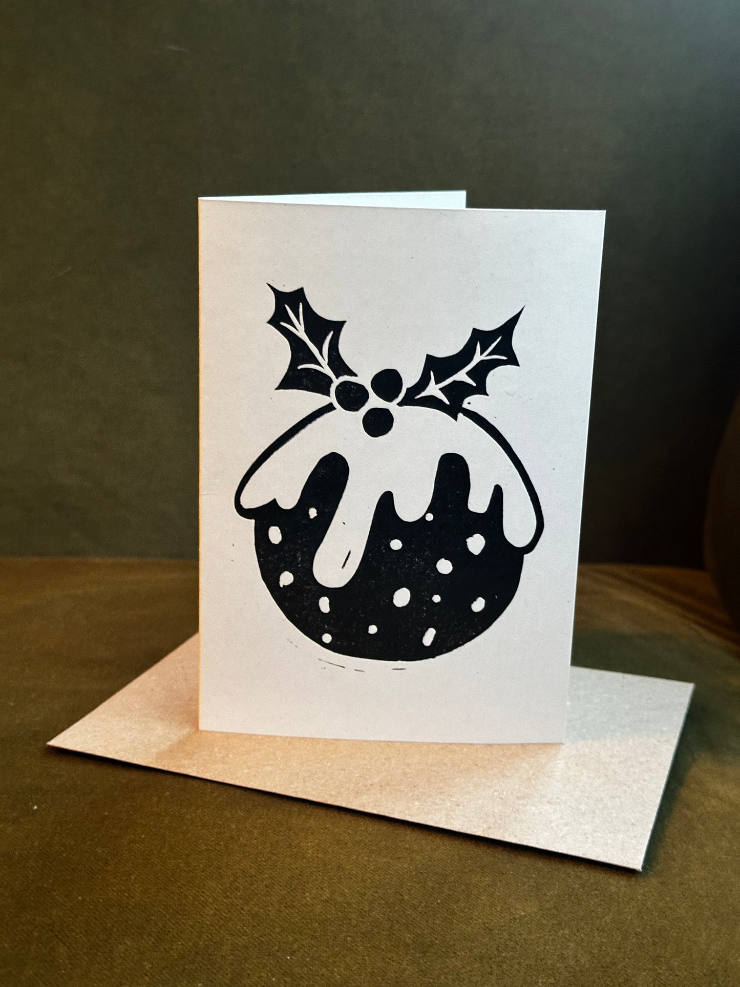 Christmas Pudding Lino Christmas Card