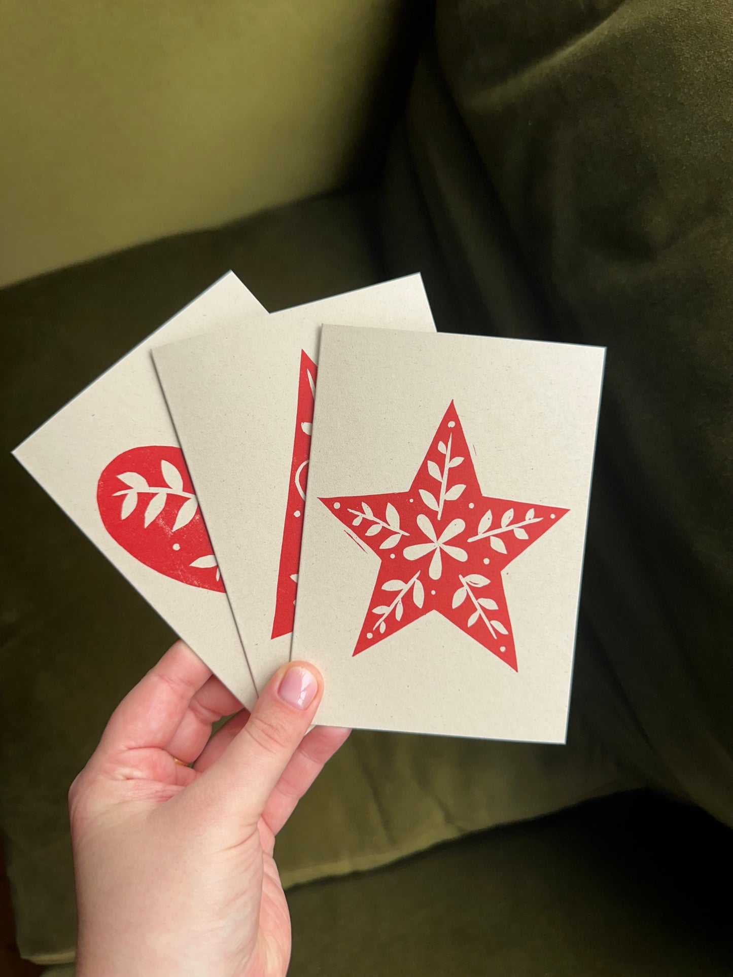 Red Star Lino Christmas Card