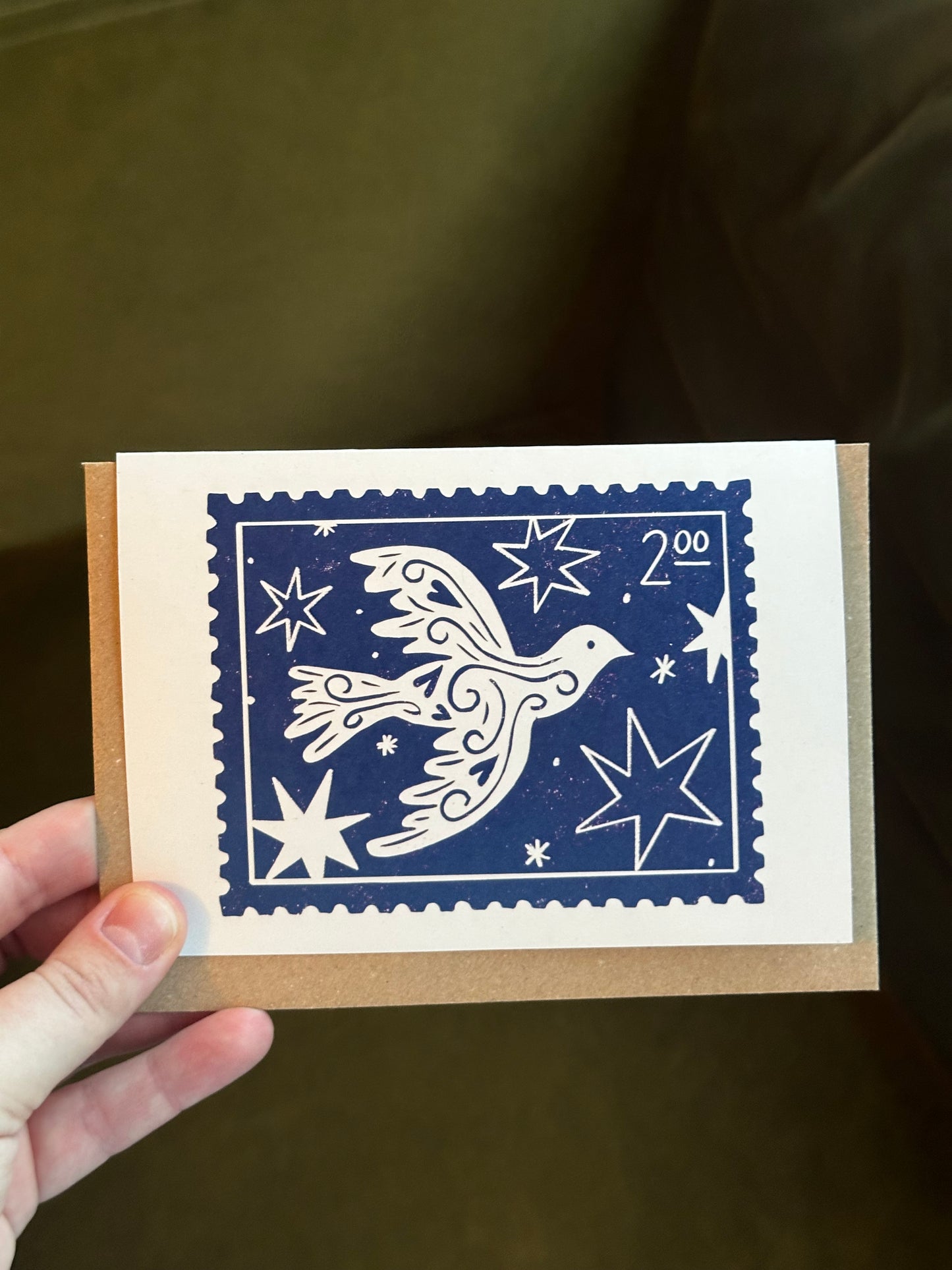Dove Stamp Lino Christmas Card