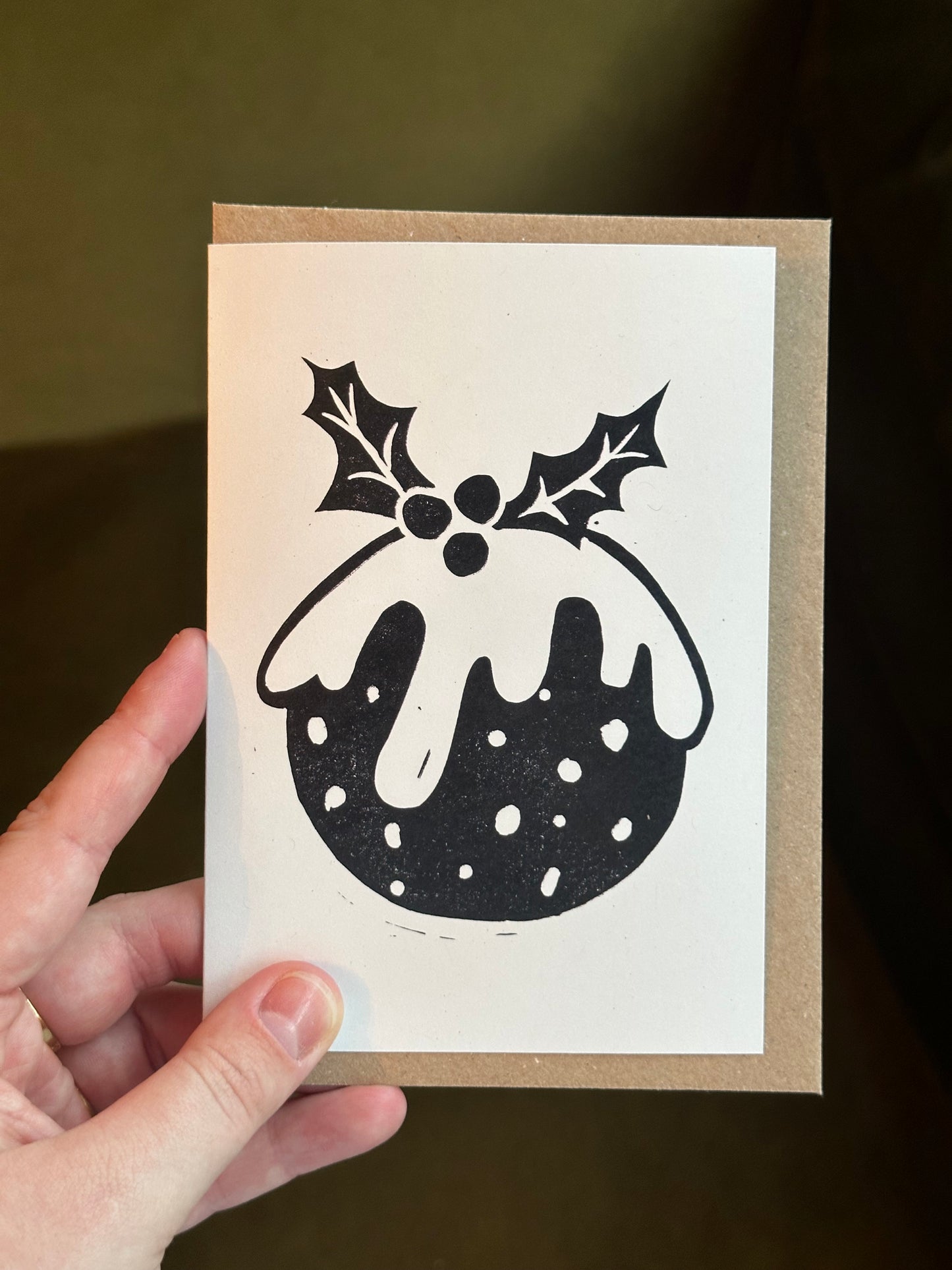Christmas Pudding Lino Christmas Card