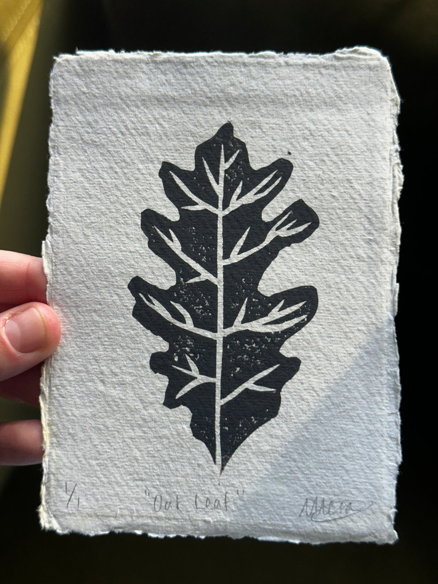 Oak Leaf Print – A6 Botanical Lino Print on Japanese Paper