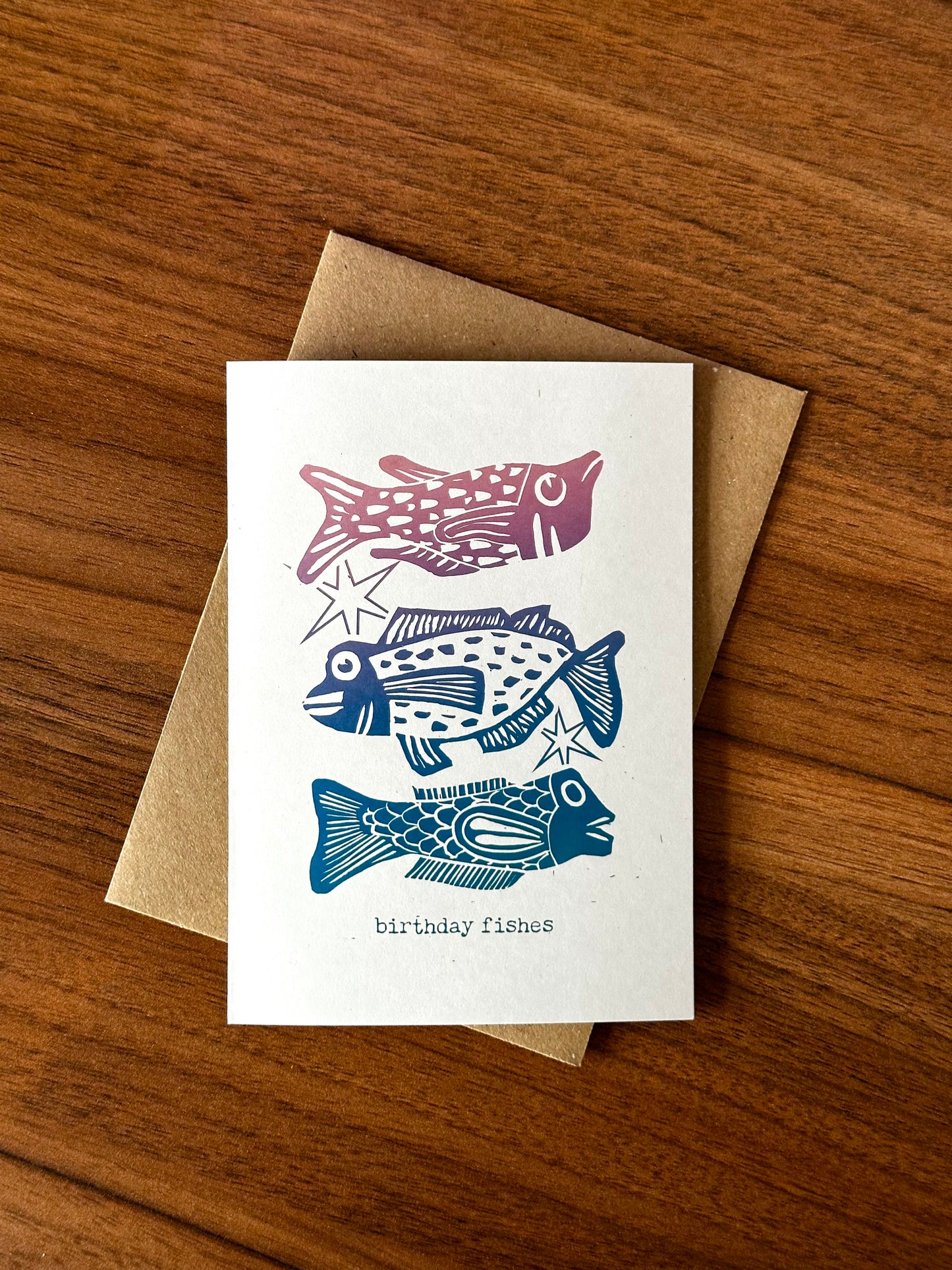 Birthday Fishes Lino Card