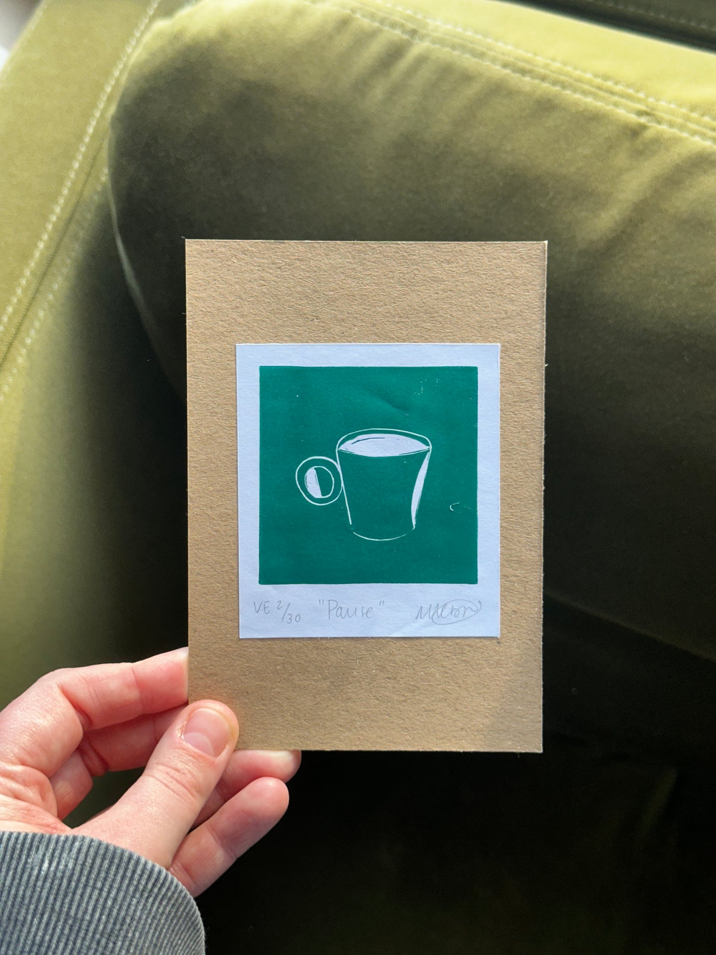 Pause – Art Deco Mug Lino Print