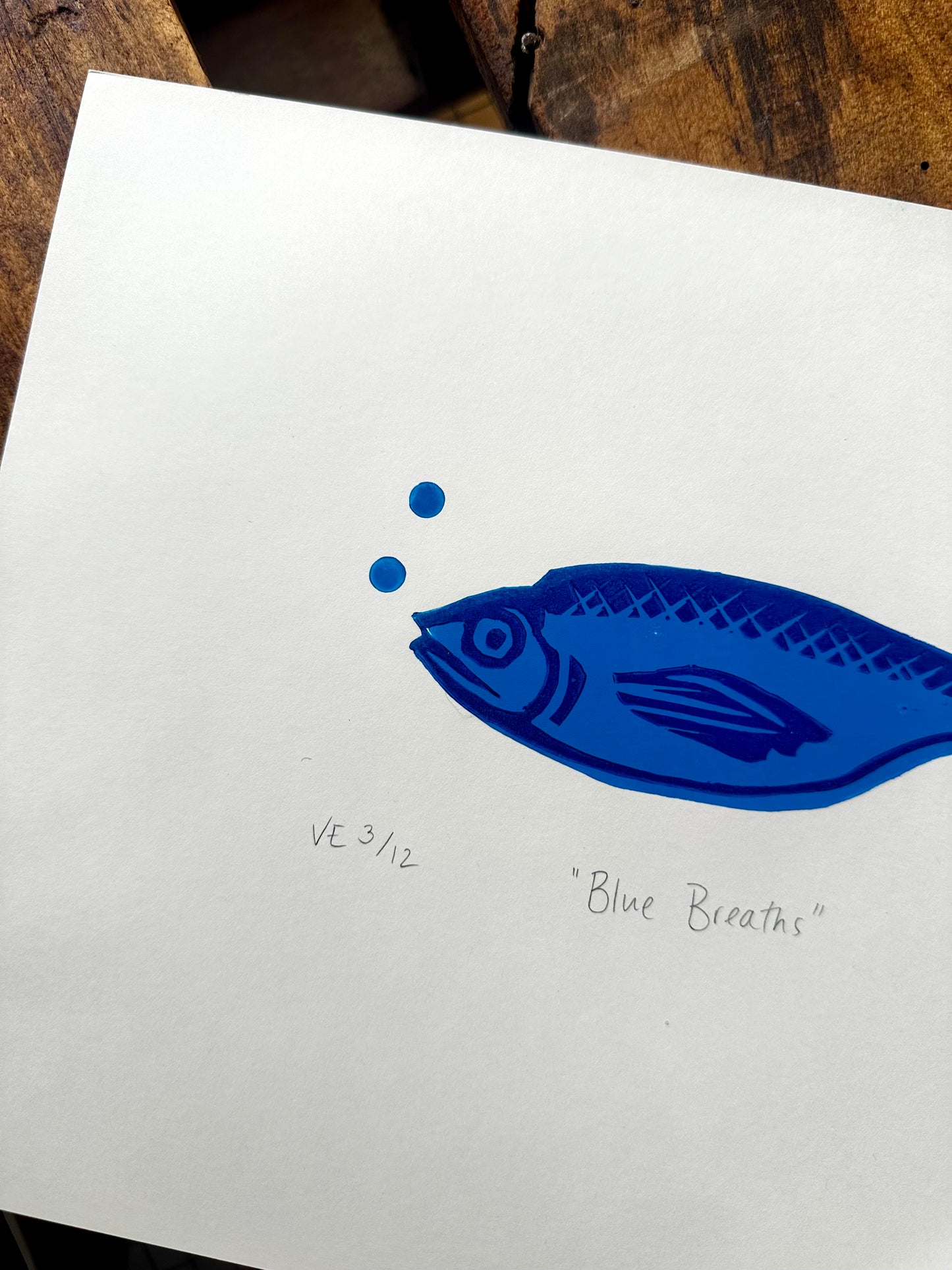 Fish two-layer limited edition Lino print - “Blue Breaths”