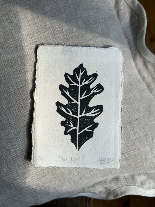 Oak Leaf Print – A6 Botanical Lino Print on Japanese Paper