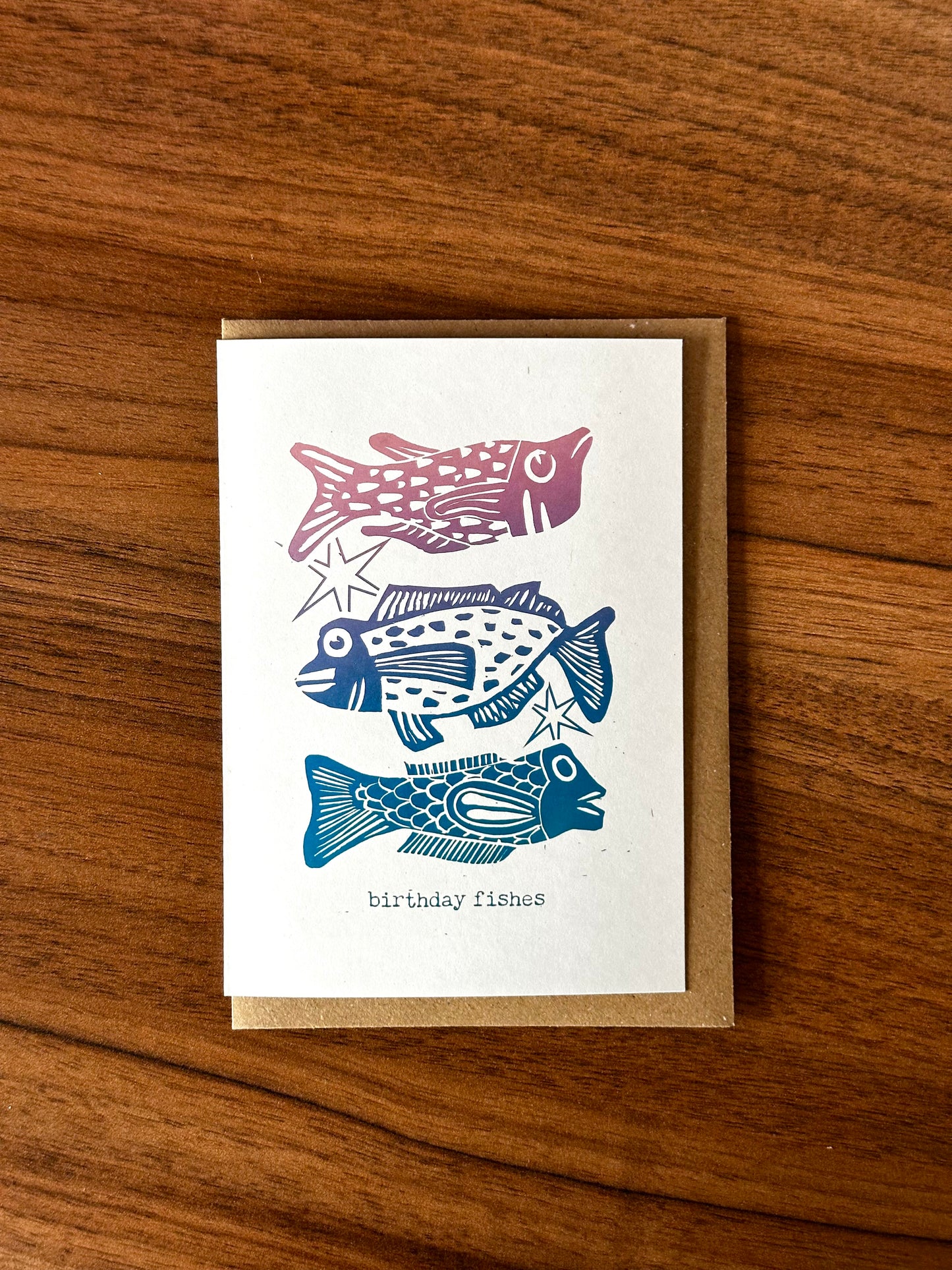 Birthday Fishes Lino Card