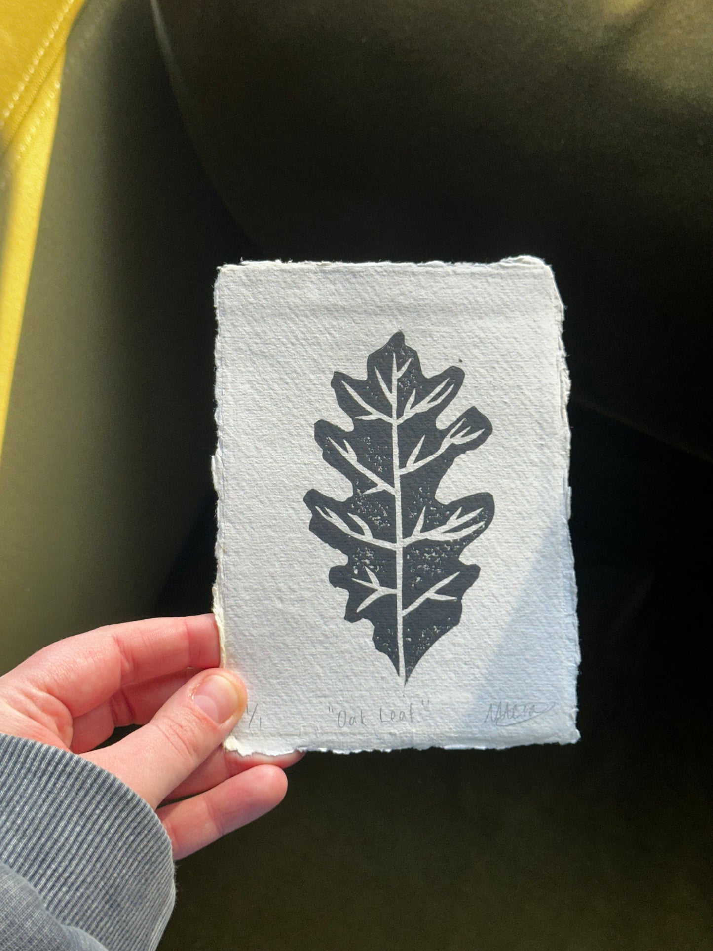 Oak Leaf Print – A6 Botanical Lino Print on Japanese Paper