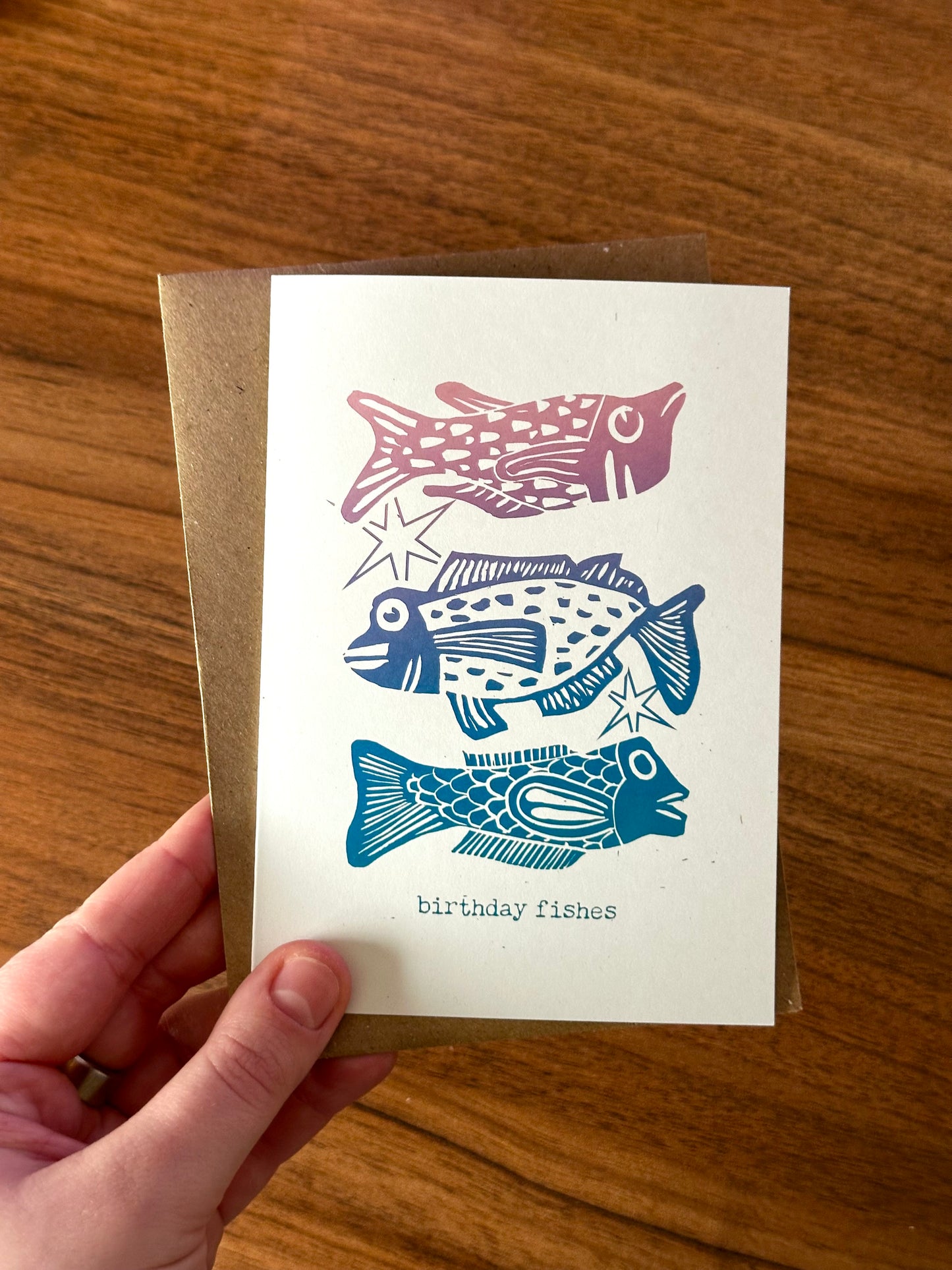 Birthday Fishes Lino Card