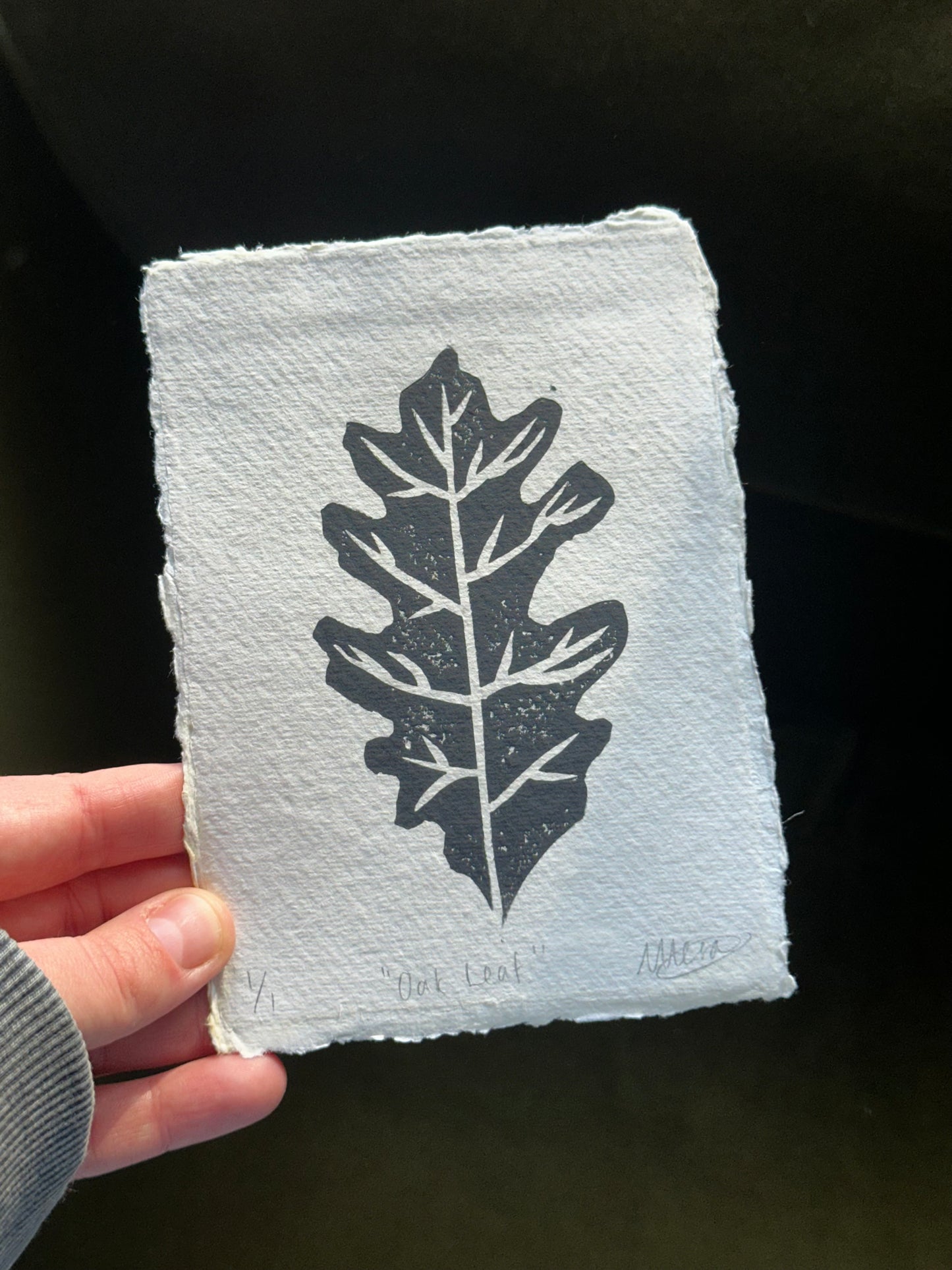 Oak Leaf Print – A6 Botanical Lino Print on Japanese Paper
