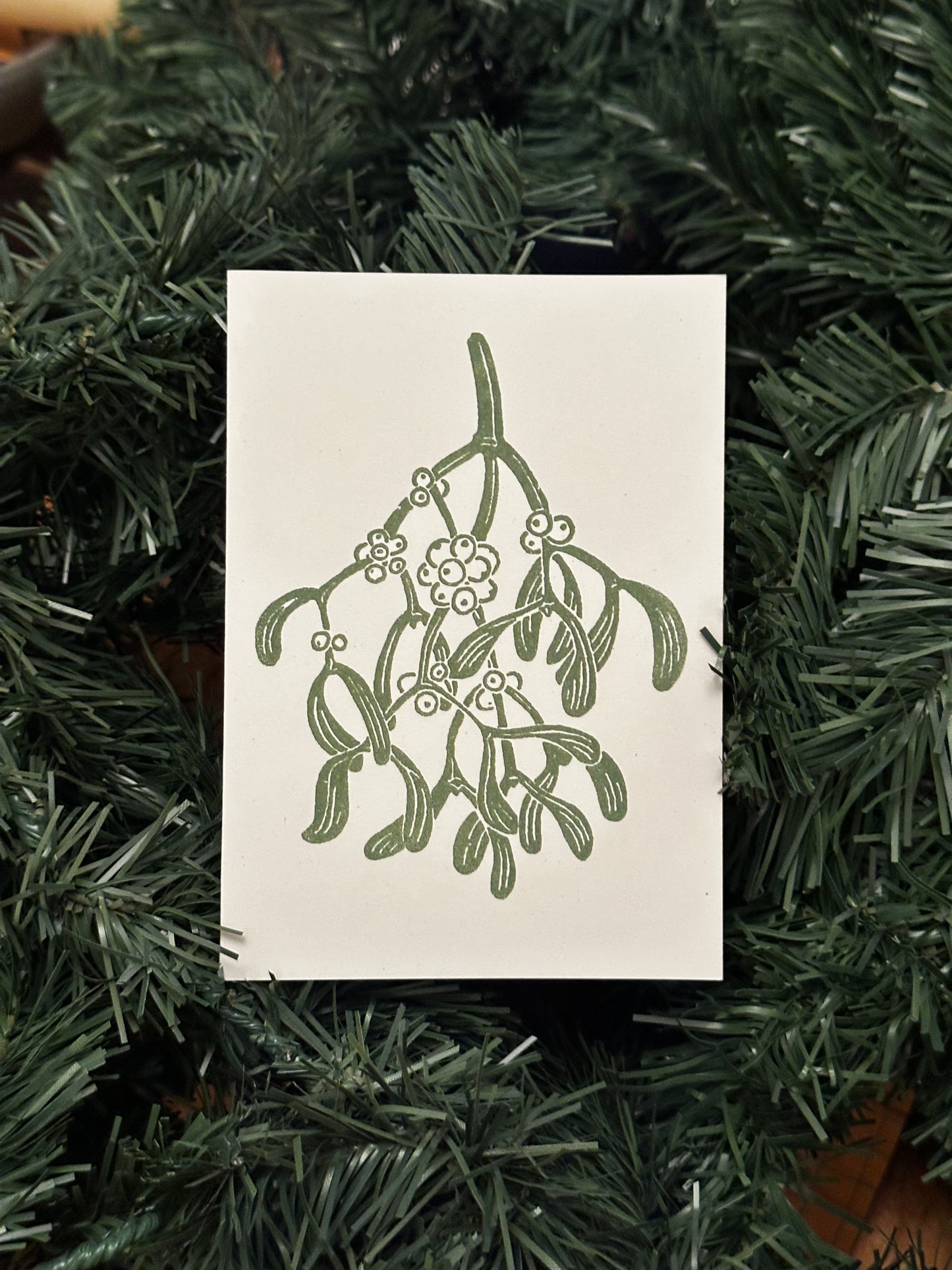 Mistletoe Lino Christmas Card