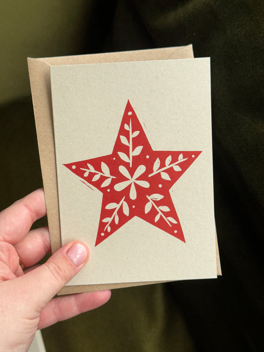 Red Star Lino Christmas Card