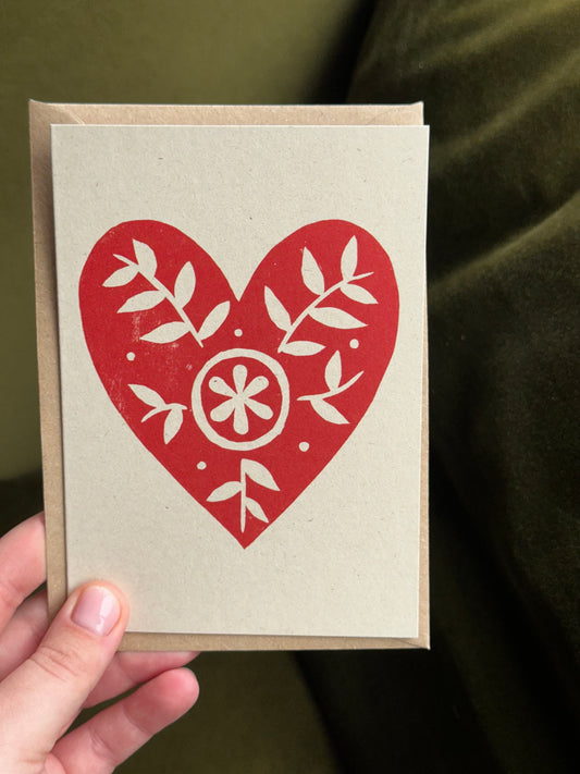 Red Heart Lino Christmas Card