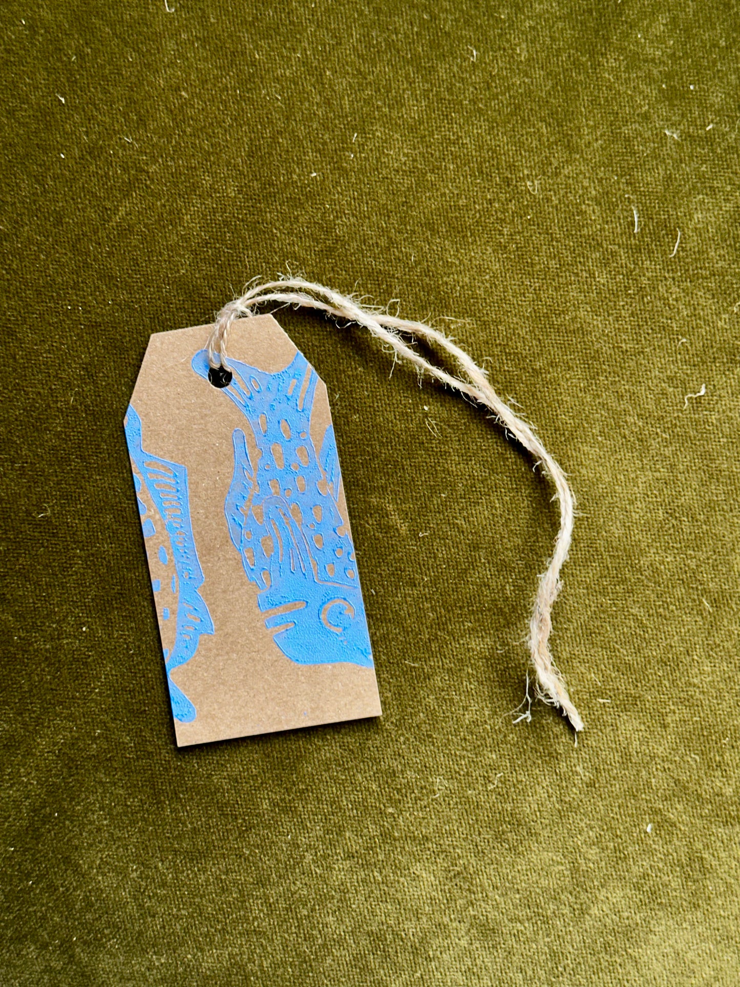 Blue Fish Lino Printed Gift Tag