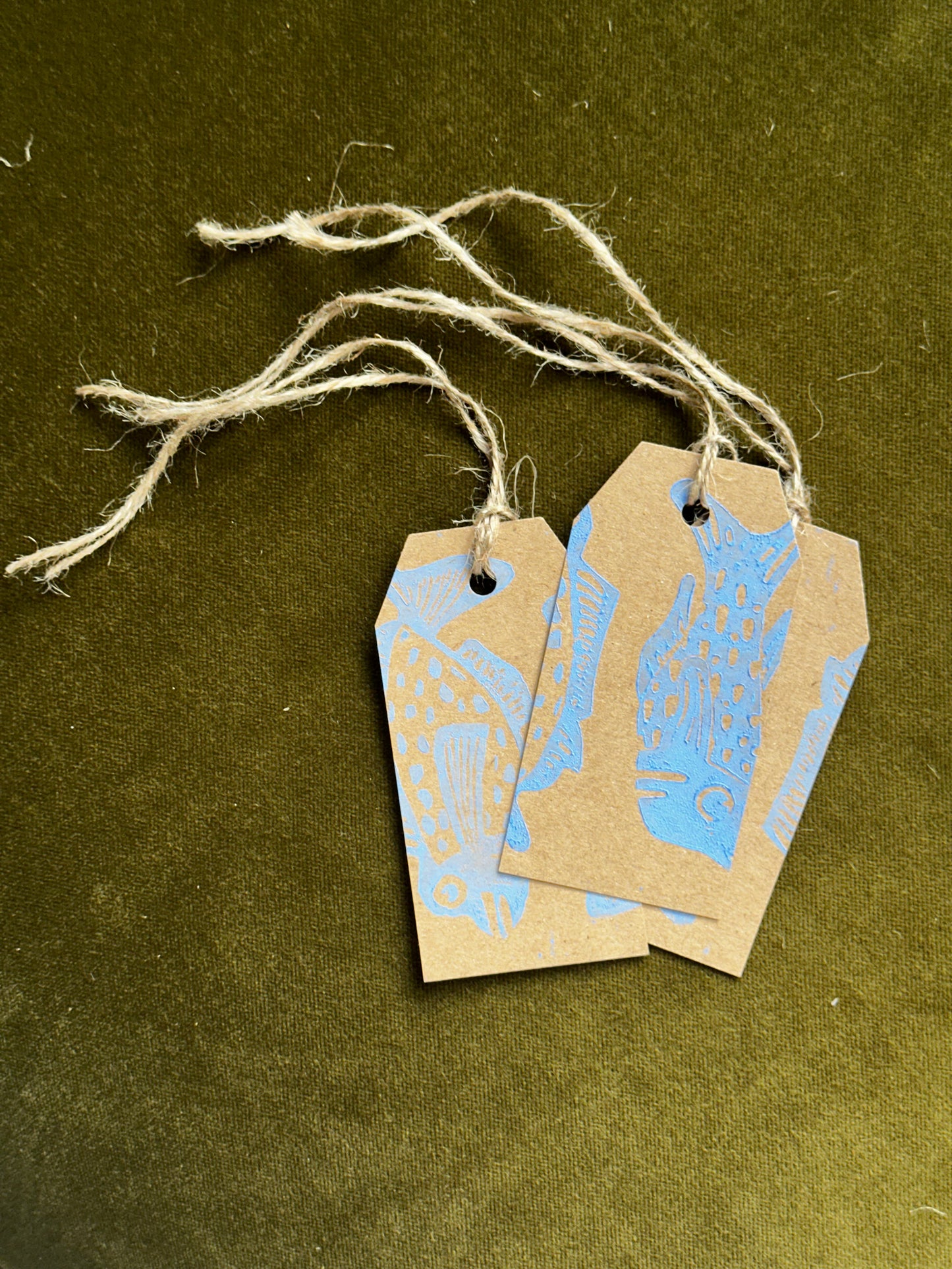 Blue Fish Lino Printed Gift Tag