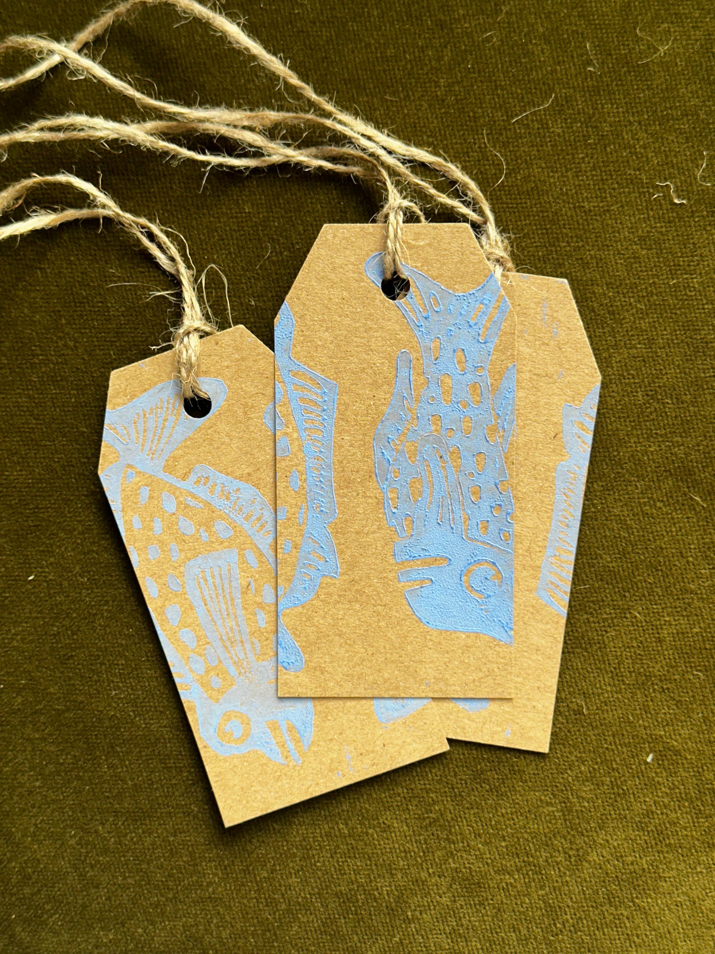 Blue Fish Lino Printed Gift Tag