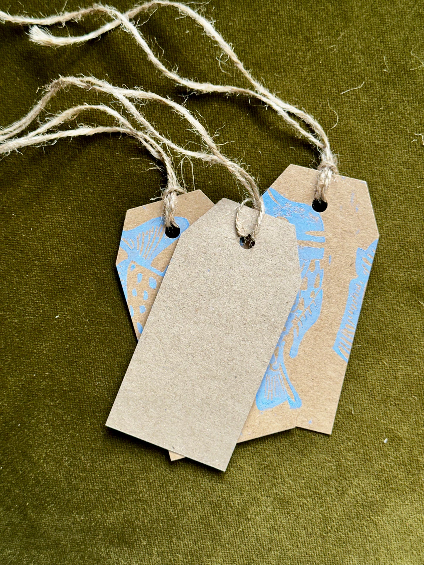 Blue Fish Lino Printed Gift Tag