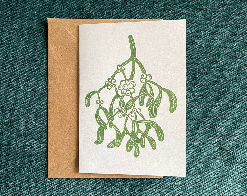 Mistletoe Lino Christmas Card